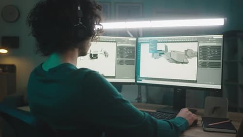 Male Freelancer Rendering 3D Model of Aircraft