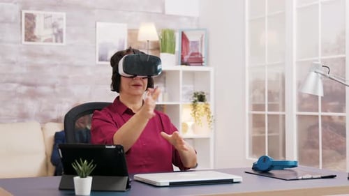 Woman Using Virtual Reality Headset at Home