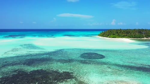 Aerial drone view nature of marine tourist beach lifestyle by blue water with white sand background