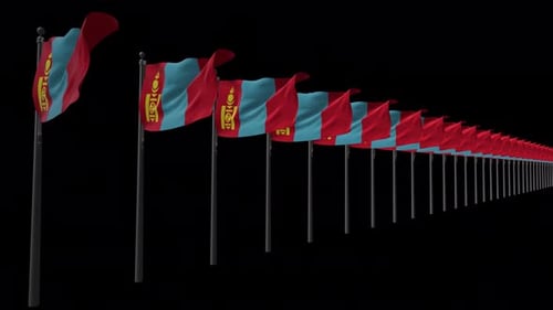 Waving Mongolian Flags in a Repeating Line Animation
