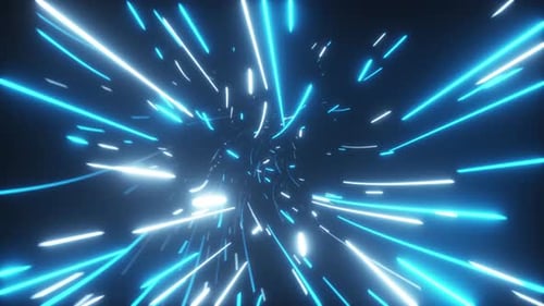 Flying in an Abstract Bright Neon Technology Tunnel