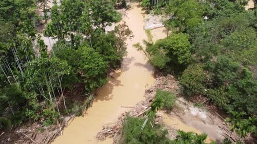 Aerial view flash flood and river flood