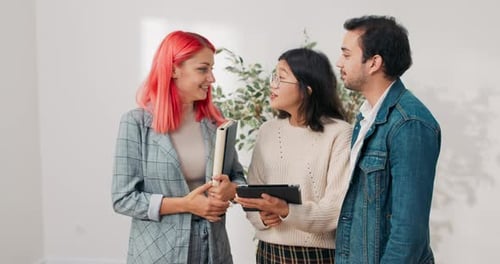 Inspection with Real Estate Agent of New Apartment in City Center Couple Decides to Buy Rent Flat