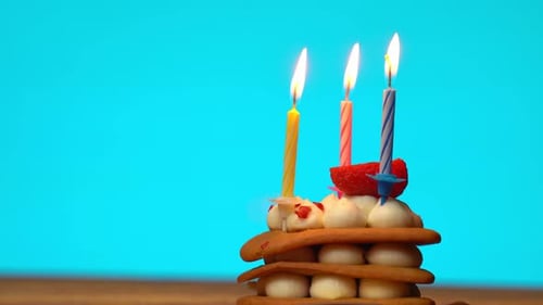 Small Birthday Cake With Lit Candles