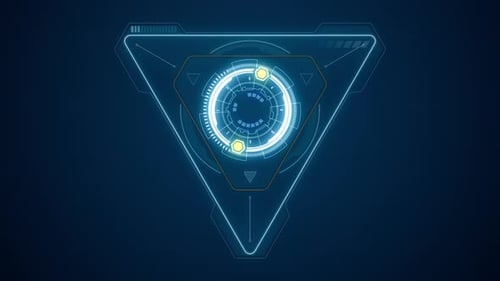 Blue triangle and circle rotation with head up display futuristic elements abstract background