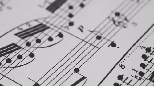 Detailed Black and White Sheet Music Close Up