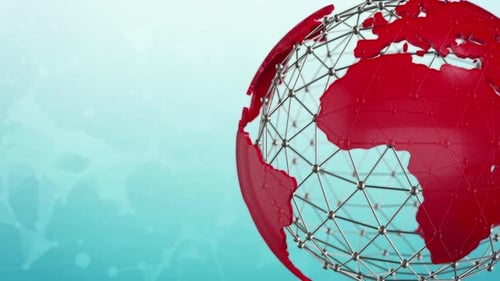 Rotating 3D Red Globe with Global Network Grid