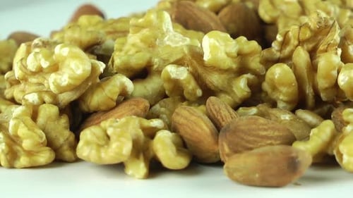 Close Up of Shelled Walnuts and Almonds
