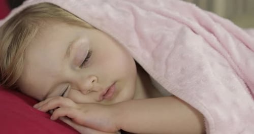 Child Sleeping Soundly in a Pink Blanket