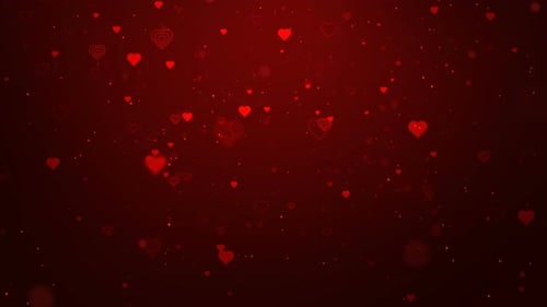 Romantic Red Hearts and Particles Floating Background Loop
