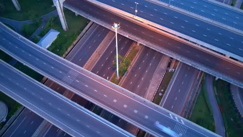 4K : Aerial hyperlapse drone shot of fast moving Highway road.