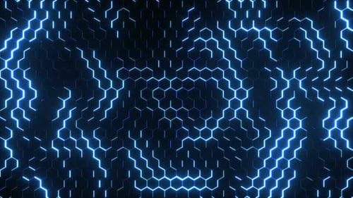 Futuristic Blue Hexagon Grid Loop for Digital Technology Backgrounds