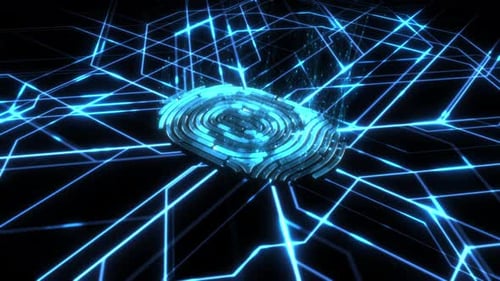 Futuristic Digital Fingerprint with Network Grid Animation