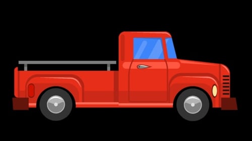 Flat Design Red Pickup Truck Driving Animation