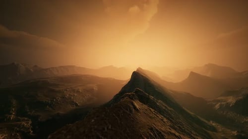 High Mountain Peaks Covered with Dramatic Heavy Fog