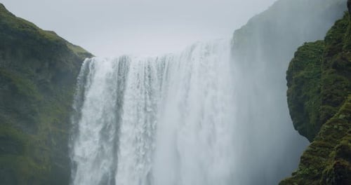 Close Up of Beautiful Skogafoss Waterfall in Iceland
