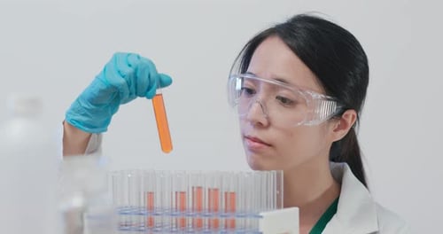 Scientist Examining Test Tubes in a Laboratory