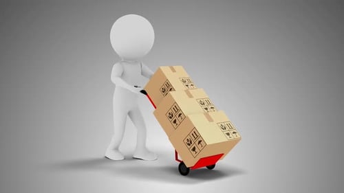 3D Man Porter Moving Boxes Loop With Alpha