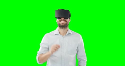 Man Wearing VR Headset Interacting With Virtual World