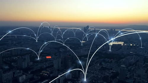 smart Connected city skyline. Futuristic network concept, city Technology.