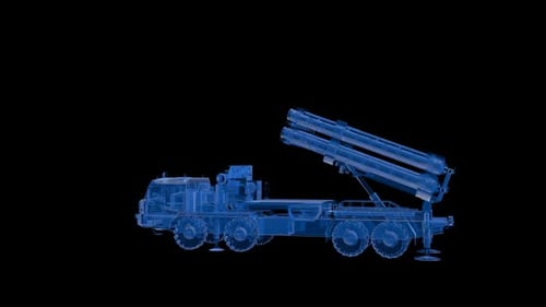 Futuristic Wireframe Military Missile Launcher Truck Animation