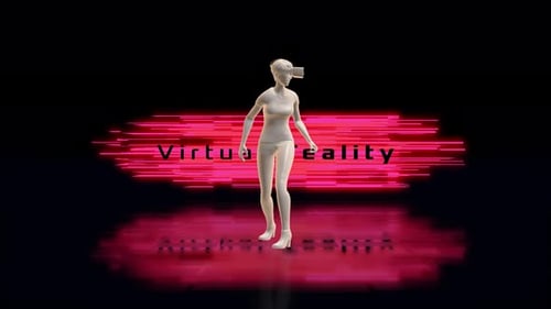 Virtual Reality Human Figure in Futuristic Neon Grid Animation