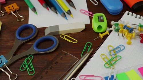 School Stationery on Brown Wooden Table