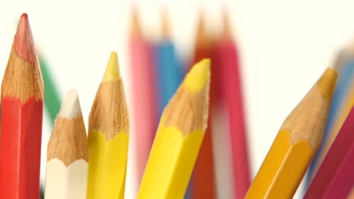 Colour Pencils Isolated on White, Rotation, Close Up