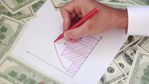 The Graph Of The Growth Of The Economy, The Person Marks The Growth On The Graph.