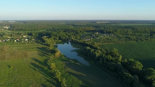 Aerial View Beautiful Landscape in Summer Drone Flying Corn Field in Sunny Day