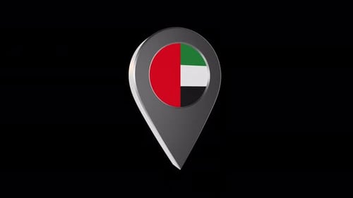 3D-Animationskarte-Zeiger mit Flagge der Vereinigten Arabischen Emirate mit Alpha-Kanal - 4K