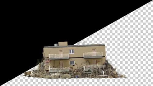 Realistic Building Collapse Destruction Animation with Alpha Channel