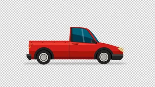 Animated Red Pickup Truck Flat Design Illustration