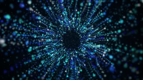 Abstract Tunnel of Sparkling Blue Digital Particles