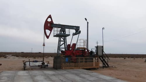 Working Oil Pump Jack in Desert Landscape