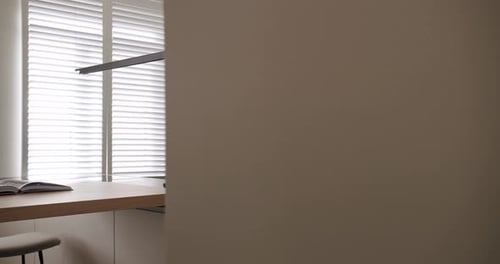 Minimalist Kitchen Room in White Colors with Dining Area of Natural Wood