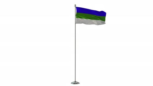 Komi Republic Flag Waving on Flagpole 3D Animation