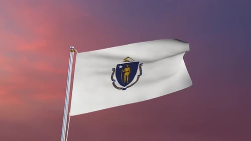 Massachusetts State Flag Waving Realistic Animation