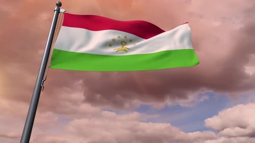 Waving Flag of Tajikistan in a Dynamic Cloudy Sky Loop