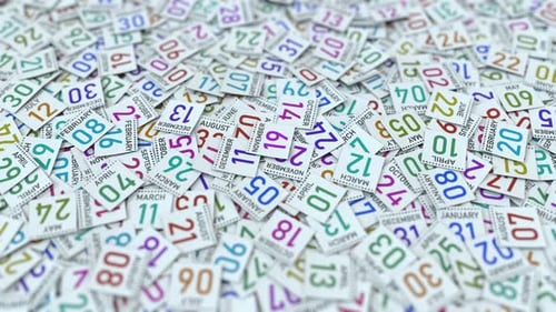 Scattered Calendar Date Cards Animation Revealing Specific Day