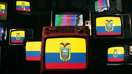 Ecuadorian Flag on Stacked Retro Screens