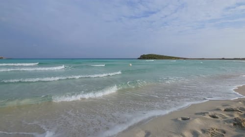 Beautiful Waves Are Washing White Sand Beach of Tropical Coast in Summer Vacation