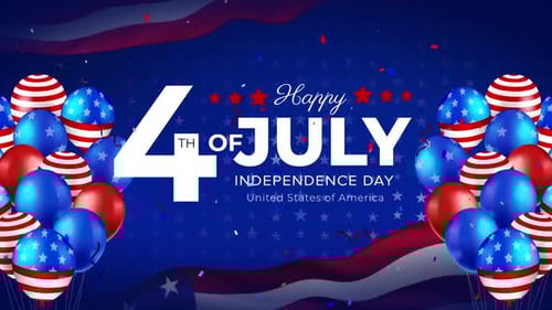 Happy Fourth of July Title with Patriotic Balloons and Confetti