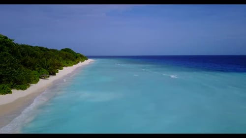 Aerial drone view abstract of tranquil shore beach trip by blue sea and white sand background of a p