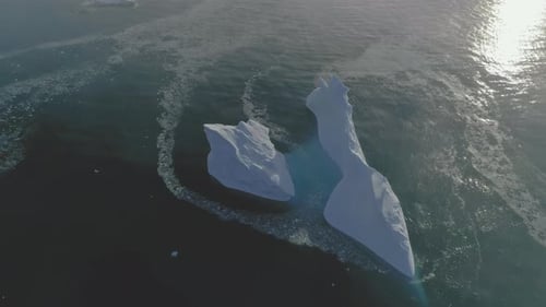 Iceberg Float Open Ocean Water Drone Aerial View