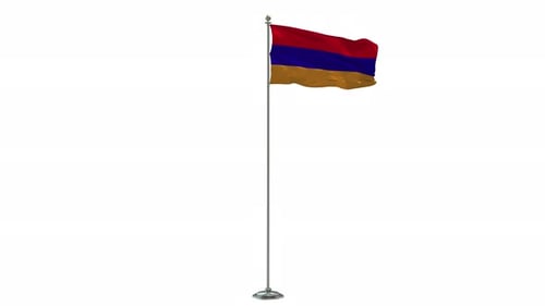 Armenian National Flag Waving on a Tall Flagpole Animation