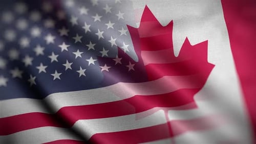United States and Canada Flags Waving Overlay