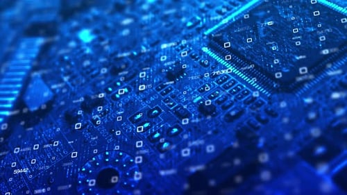 Futuristic Digital Circuit Board with Data Flow Animation