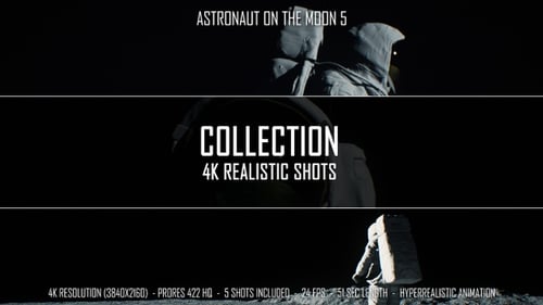 Astronaut Exploration on Lunar Surface with Distant Earth View