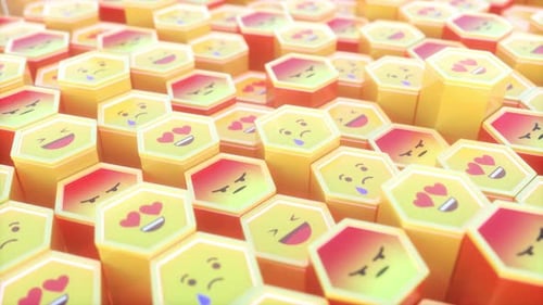Animated Emoji Hexagons Grid with Waving Emotions